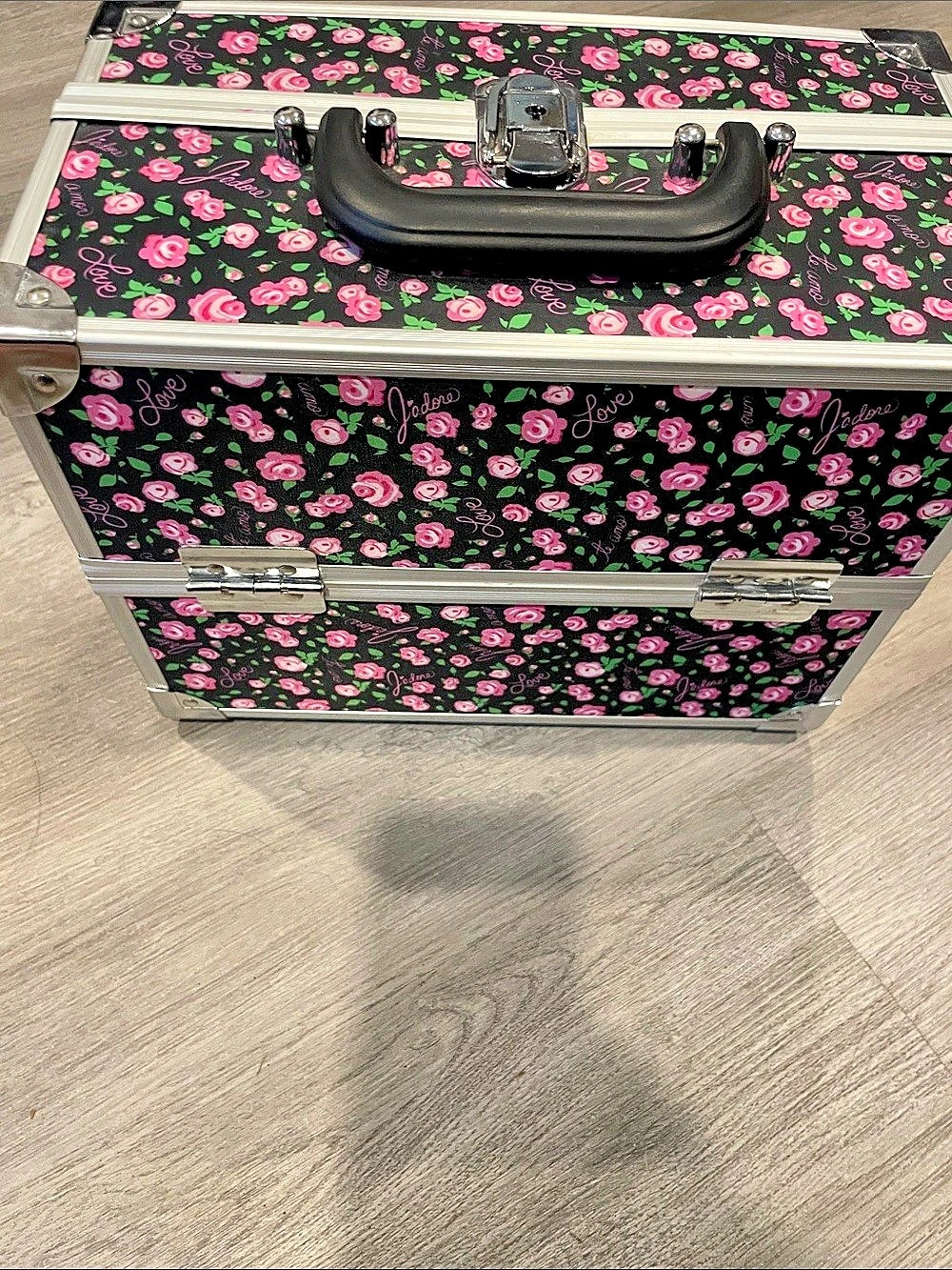 Floral Cosmetic Case in Black & Pink
